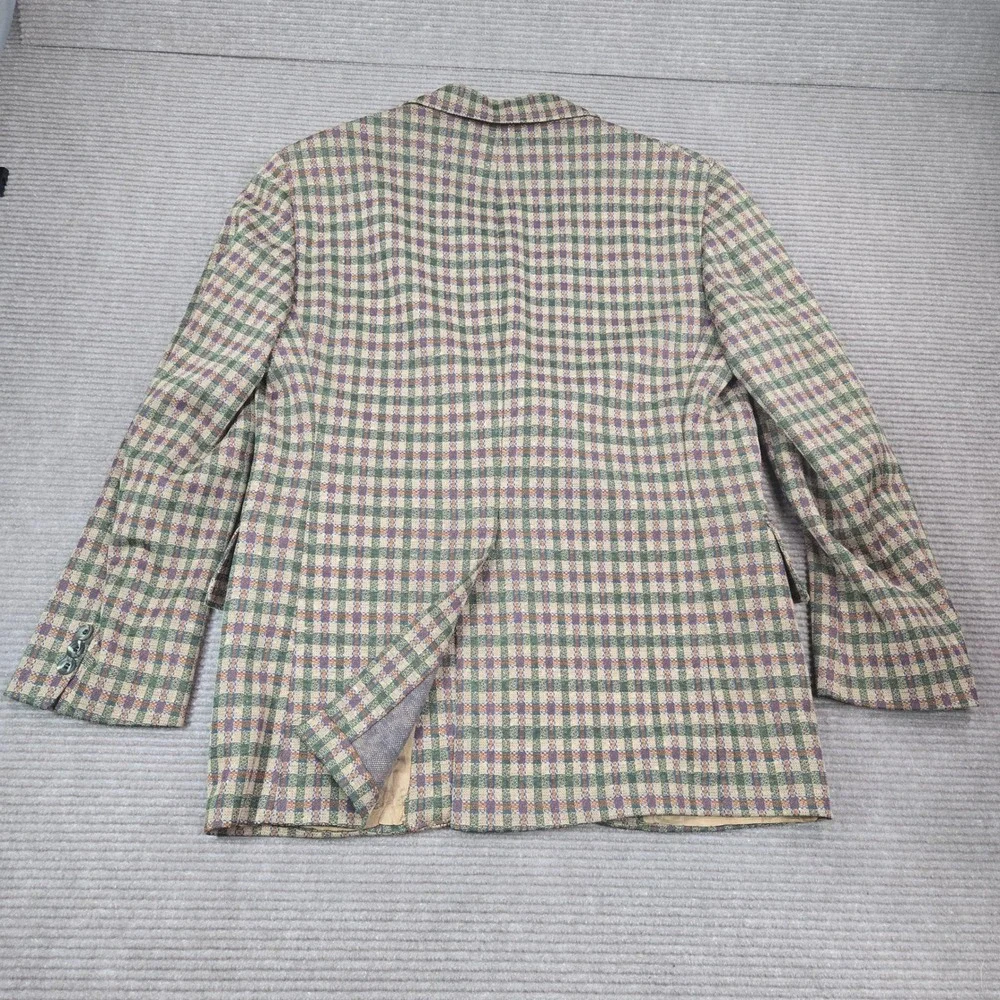 Vintage Mens 42 Green Tan Plaid Knit Two Button Sport Coat Blazer